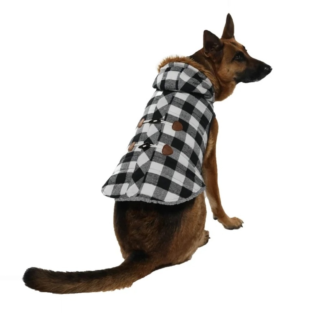 Vibrant Life Buffalo Plaid Pet Hooded Jacket Black and White Small